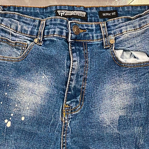 Tailored Recreation skinny fit industrially enhanced blue jeans